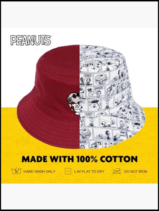 Reversible Cotton Bucket Hat with Snoopy Embroidery – Wide Brim Outdoor Cap